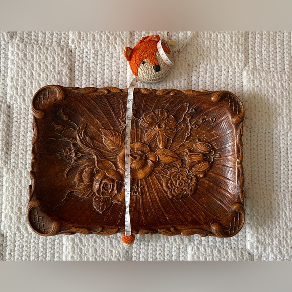 Vintage Resin Faux Wood Carved Floral Dish - Picture 10 of 10